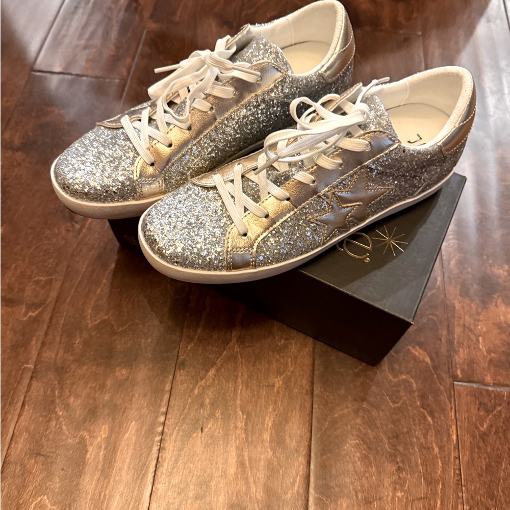 Silver and gold sneakers, size 8.5